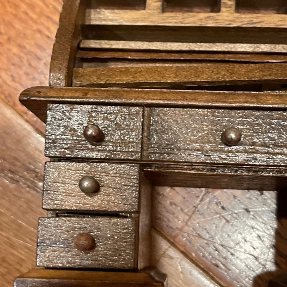 Roll Top Desk Wooden Working Drawers Vintage Dollhouse Miniature Furniture